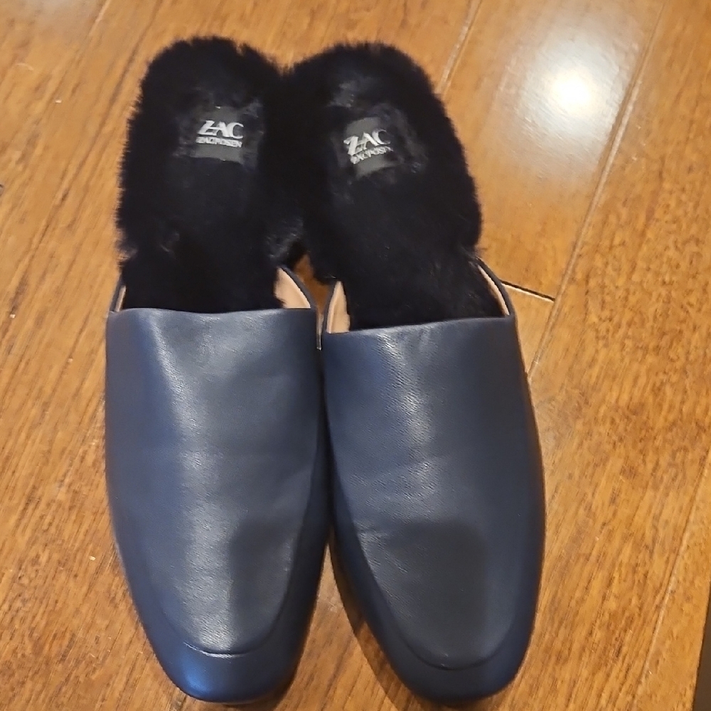 ZAC Zac Posen Black Leather Mules with Fur Lining
